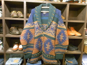 WOOLRICH WOOL 100% HAND KNIT CARDIGAN SIZE M ウールリッチ ハンド ニット カーディガン ネイティヴ柄 ショール カラー ウール