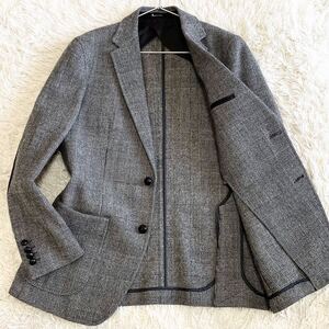 1円〜【極美品】Aquascutum アクアスキュータム テーラードジャケット ツイード くるみボタン エルボーパッチ グレンチェック グレー 40 L