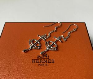 HERMES エルメス　希少　シェーヌダンクル　グランラルジュ　碇　モチーフ　ドロップ　シルバーピアス　Ag925