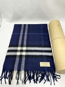 バーバリー　ロンドン　マフラー　ネイビー×チェック　極美品　カシミヤ100% メンズ　レディース　BURBERRY ウール　メリノウール