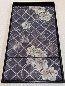 紗 紫系 帯 和装 袋帯 夏 きもの 織物 銀糸 花格子 