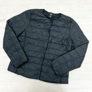 1361◎ UNIQLO ULTRA LIGHT DOWN ユニクロ トップス ノーカラー ダウン ジャケット アウター フルボタン 長袖 無地 カーキ レディースL