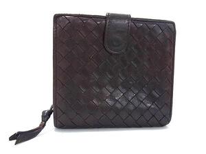 1円 BOTTEGA VENETA ボッテガヴェネタ イントレチャート レザー 二つ折り 財布 ウォレット 小銭入れ 札入れ ダークブラウン系 FE7448