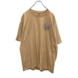 NEW PORT BLUE 半袖 プリント Tシャツ L イエローベージュ ビーチ BAR ヤシの木 古着卸 アメリカ仕入 a505-5059