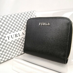 C Φ【商品ランク:B】 良品 フルラ FURLA ロゴメタル ゴールド金具 レザー 本革 ラウンドファスナー 二つ折り財布 ウォレット 小銭入れあり