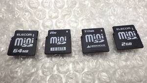 *ELECOM/I-O DATE/など　mini ＳＤメモリーカード 　2GB/512MB/64MB　4枚セット 中古動作品　