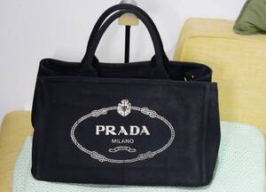 プラダ トートバッグ ハンドバッグ カナパ ボタン調節 ロゴ ロゴプレート ブラック キャンバス ナイロン PRADA