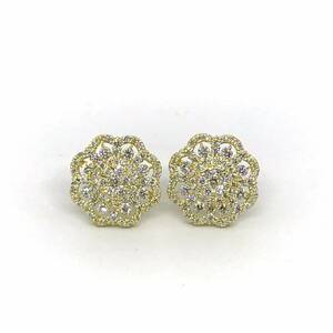 ★新品・未使用品★ダイヤモンドデザインピアス イエローゴールド K18 D1.00ct（D0.5ct×2）キラキラと虹色に輝く上質なダイヤモンドです♪