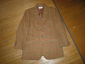 938-146♂：Aquascutum of LONDON　アクアスキュータム　ツイード　テーラードジャケット　3釦　ノーベント　size.不明　色.茶系×チェック