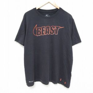 XL/古着 ナイキ NIKE 半袖 ブランド Tシャツ メンズ ビッグロゴ BEAST 大きいサイズ クルーネック 黒 ブラック 24jun17 中古