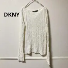 DKNY ニットトップス 鍵網 ホワイト 白 海外 ブランド 秋春 無地 長袖