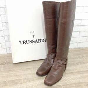 9118 トラサルディ TRUSSARDI ロング ブーツ 23.5cm 日本製 ジョッキーブーツ レザー 本革 ブラウン 茶