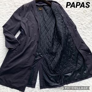 LL パパス PAPAS&SONS ロングコート キルティング ライナー ビジネス 黒 ブラック メンズ 52 大きいサイズ 着丈104cm