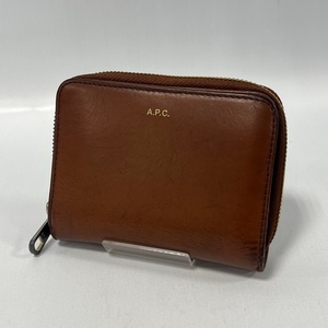 A.P.C./アーペーセー/ロゴプリント/レザーコンパクトウォレット/コインケース部分 ラウンドファスナー/ブラウン/本革/ユニセックス/財布