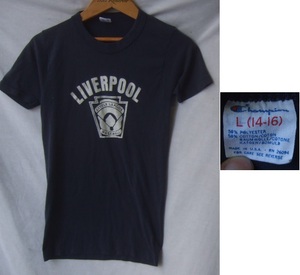 子供用●USA製ChampionチャンピオントリコタグLIVERPOOLベースボールプリント半袖Tシャツ/紺色アメカジスポーツ