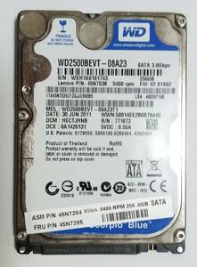 Western Digital 2.5 SATA HDD 250GB 9.5mm WD2500BEVT 正常判定 動作確認済中古品 送料無料 ノートパソコン・外付け・バックアップ等に