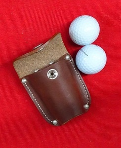 No.27-151F Golf Ball Case・牛革製。ボールX2個入り。　ベルト通しつき。