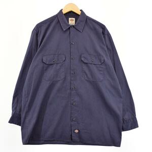 古着 ディッキーズ Dickies 長袖 ワークシャツ メンズL /eaa287494 【LP2401】