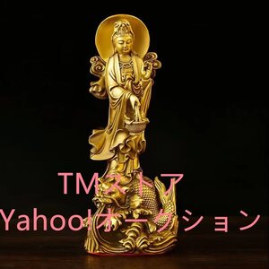 新品 銅製 開運風水 御龍観音像 ッゲ 彫刻工芸品 贈り物 高さ23cm