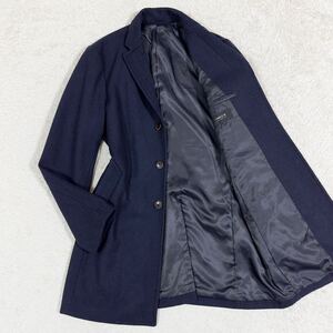 美品/希少L◎コムサイズム【人気の一着】COMME CA ISM チェスターコート ロング ジャケット ウール ネイビー 紺 メンズ