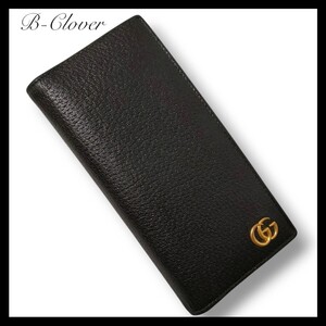 【極美品】GUCCI グッチ GGマーモント ロングウォレット 428740 レザー 二つ折り 長財布 ブラック 黒