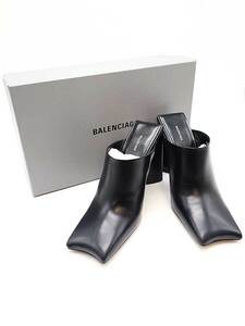 BALENCIAGA バレンシアガ Moon leather Mules スクエアトゥレザーミュール 615671 ネイビーブラック 38 IT19AW3L8N9C