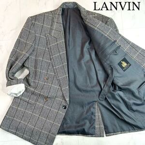 ほぼ未使用★幻の最高級カシミヤ100%★メタル金ボタン★XL!! LANVIN ランバン【繊維の宝石】ヘリンボーン立体ツイードテーラードジャケット