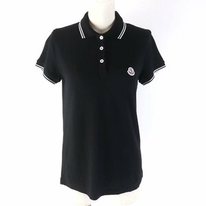 美品★MONCLER モンクレール 19SS コットン100％ ロゴワッペン付 半袖ポロシャツ/トップス ブラック S 正規品 レディース