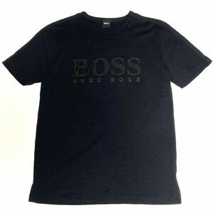 HUGO BOSS ☆ ポルトガル製 ゴールド ロゴ 首ライン 上質 Tシャツ ブラック M 紳士 シンプル モード 大人カジュアル ヒューゴ ボス■SAP249