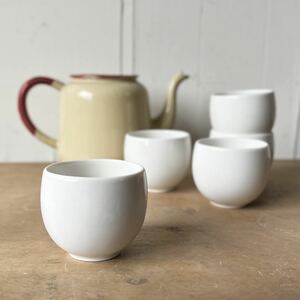 5個set コロンカップ 湯呑 デットストック 白磁 陶器　検: カップ 緑茶 コップ 小 ボウル ココット 小鉢 デザートカップ カフェ レトロ