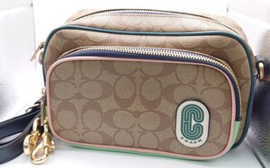 【M034】 美品 COACH ショルダーバッグ コーチ シグネチャー 91009 クロスボディ 斜め掛け レザー マルチカラー ブランド カバン