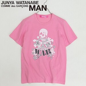 ◆JUNYA WATANABE COMME des GARCONS ジュンヤ ワタナベ コムデギャルソン スカル 鳥 フラワープリント Tシャツ ピンク