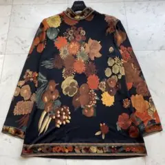 レオナールパリ　チュニック　長袖　42 XL 大きいサイズ　黒　花柄　シルク