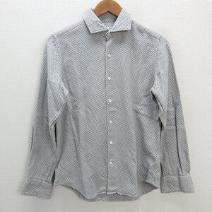 s■アローズ/green label relaxing ホリゾンタルカラー 長袖シャツ【M】灰 白/MENS/71【中古】