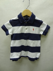 全国送料無料 正規品 ポロ ラルフローレン POLO RALPH LAUREN 子供服キッズ ベビー男&女の子 ネイビー紺色 太いボーダー 半袖ポロシャツ 80