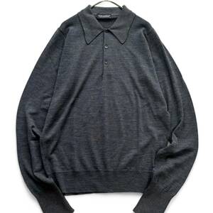 極美品/JOHN SMEDLEY ジョンスメドレー【S】ニット ポロシャツ 長袖 襟 袖リブ 切替 グレー 英国 イギリス製 ハイゲージ 30G メンズ 定番