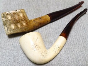 パイプまとめて2点 彫刻 材質不明 喫煙具 煙管 PIPE ジャンク その17