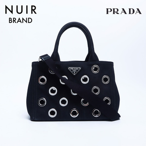 プラダ PRADA ハンドバッグ キャンバス カナパ グロメット シルバー金具 ブラック