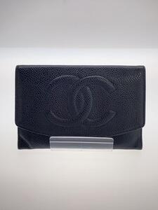 CHANEL◆キャビアスキン/ココマーク/財布/レザー/BLK/レディース