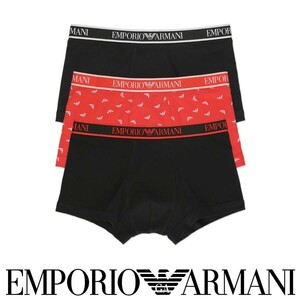 EMPORIO ARMANI エンポリオアルマーニ CORE LOGOBAND TRUNK コアロゴバンド 前閉じ ボクサーパンツ メンズ 3枚組 54037178 レッドセット S