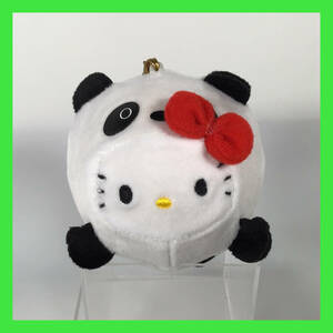 N-1517☆　ハローキティ　Hello Kitty　パンダの着ぐるみキティ　ぬいぐるみキーホルダー　丸い　まるい　まんまる　商品タグ無し