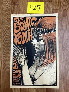 127　ポスター ソニックユース Sonic Youth フランク・コジック アートポスター Cave Club Austin Tx 1987 Design by Frank Kozik