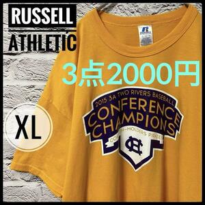 【 RussellAthletic 】 メンズ 半袖 Tシャツ 黄色 イエロー　レディース　ヴィンテージ　大きいサイズ　古着　US古着　アメカジ