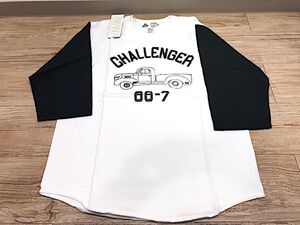 12/225【新品未使用】 タグ付 CHALLENGER ラグラン 7分袖 Tシャツ トラック柄 サイズＬ ホワイト×ブラック チャレンジャー CLG-TS 011-003