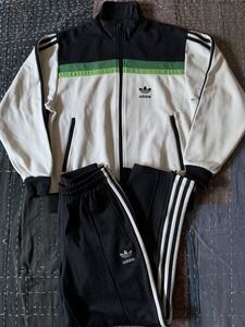 90s S adidas ジャージ セットアップ vintage ビンテージ クリーム ブラック グリーン 黒 緑 ビンテージ アディダス トレフォイル 上下