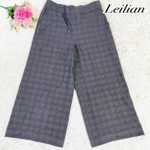 【美品】Leilian レリアン　チェック柄ガウチョパンツ　11号　グレー