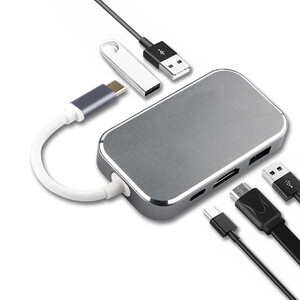 【5in1】Type-C to HDMI USBハブ アダプタケーブル Type-C HDMI 4K Hub 高速USB 3.0ポート*3 / USB-C PD100W 急速充電ポート