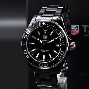 TAG HEUER タグホイヤー アクアレーサー WAY1390 アナログ デイト ラウンド セラミック メンズ 男性 腕時計 箱,コマ,説明書付き w-12043