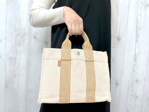 極美品 HERMES エルメス ニューフールトゥPM ハンドバッグ トートバッグ バッグ キャンバス オレンジ 79935Y