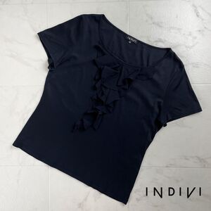 INDIVI インディヴィ フロントフリルTシャツ 半袖カットソー トップス レディース 黒 ブラック サイズ44*RC1450